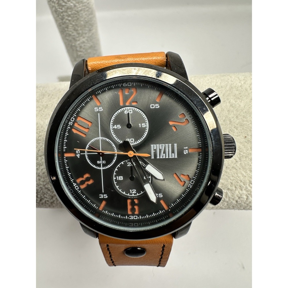 Fizili MWA010 Mens Watch New Battery 45MM 8.75" Orange Leather Band F7